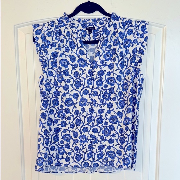 Floral Blue & Black Flutter Sleeve Blouse - Picture 1 of 4